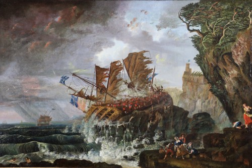 Grande scène de naufrage vers 1800 attribué à Alexandre Jean Noel (1752, 1834)  - Tableaux et dessins Style Directoire