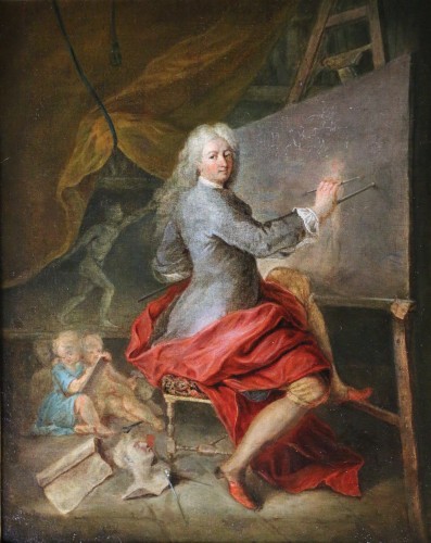 Portrait présumé du peintre Antoine Coypel dans son atelier vers 1700 - Tableaux et dessins Style Louis XIV