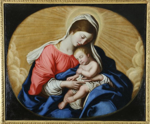 Vierge à l’enfant. - Giovanni Battista Salvi Sassoferrato (1609 - 1685) et atelier - Tableaux et dessins Style Louis XIII