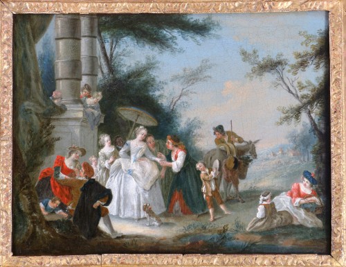 Nicolas Lancret (1690-1743) et atelier - Scène dans un parc, la diseuse de bonne aventu - Tableaux et dessins Style Louis XV