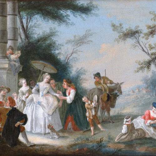 Paintings & Drawings  - Nicolas Lancret (1690-1743) and workshop - Scene in a park, the fortune telle