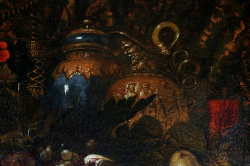 17th century - xStill life with carpet, ewer, attributed to Francesco Maltese (1611-1660)