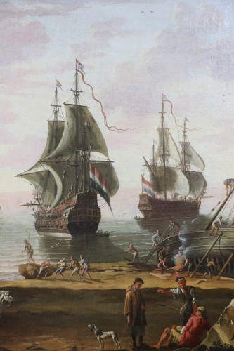 Marine, entrée du port de Rome au XVIIIè, attribué à  Adriaen Manglard (1695-1760)  - Louis XV