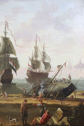 Louis XV - Marine, entrée du port de Rome au XVIIIè, attribué à  Adriaen Manglard (1695-1760) 