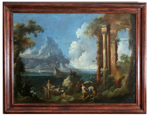 Paysage maritime animé vers 1700, attribué à Antonio Maria Marini (1668-1725) 