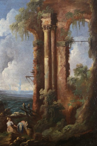 Paysage maritime animé vers 1700, attribué à Antonio Maria Marini (1668-1725)  - Galerie PhC