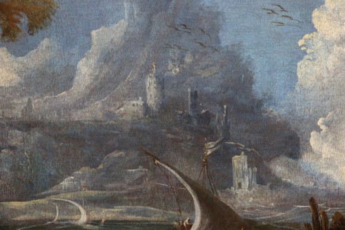 Louis XIV - Paysage maritime animé vers 1700, attribué à Antonio Maria Marini (1668-1725) 