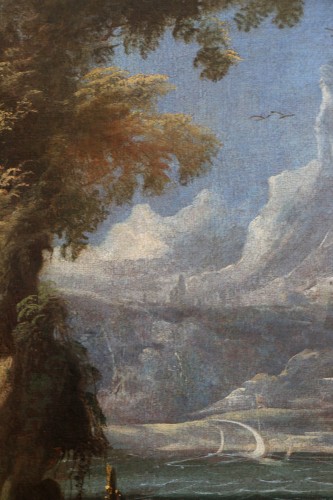Antiquités - Paysage maritime animé vers 1700, attribué à Antonio Maria Marini (1668-1725) 