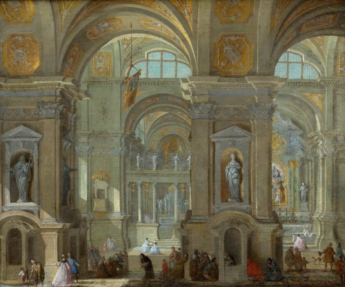  Interior of a church - Monogrammed attributed to  Pietro Bellotti (1725-1804)  - Paintings & Drawings Style Louis XV