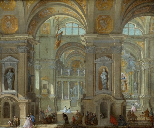 Intérieur d’église - Monogrammé attribué à Pietro Bellotti (1725-1804)  - Tableaux et dessins Style Louis XV