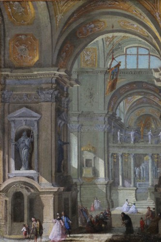 XVIIIe siècle - Intérieur d’église - Monogrammé attribué à Pietro Bellotti (1725-1804) 