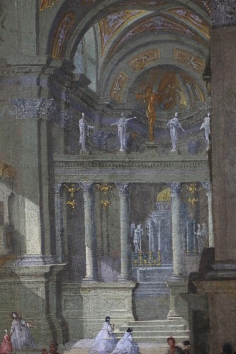 Intérieur d’église - Monogrammé attribué à Pietro Bellotti (1725-1804)  - Louis XV