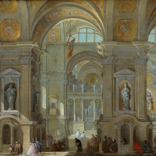 Antiquités -  Interior of a church - Monogrammed attributed to  Pietro Bellotti (1725-1804) 