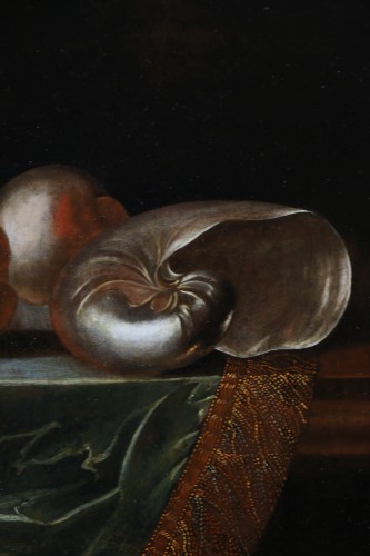 Paintings & Drawings  - Pearly nautilus and peaches, attributed to Sebastian Stoskopff (1597 -1657) 