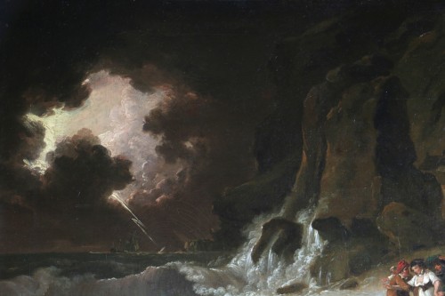 English school circa 1790 - Storm and shipwreck scene on the Isle of Wight - Paintings & Drawings Style 