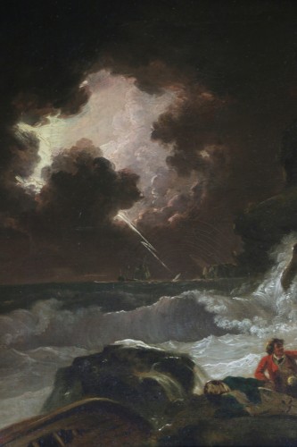 Tableaux et dessins Tableaux XVIIIe siècle - Ecole anglaise vers 1790 - Scène de tempête et de naufrage sur l’île de Wight