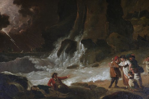 XVIIIe siècle - Ecole anglaise vers 1790 - Scène de tempête et de naufrage sur l’île de Wight