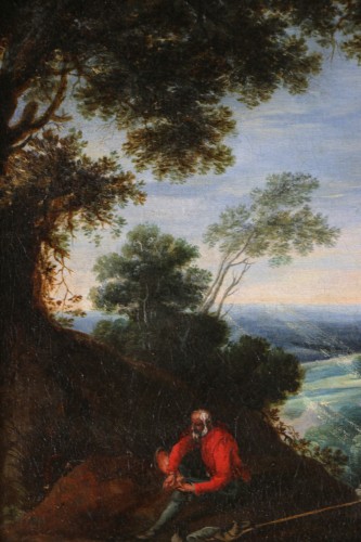Flemish school of the 16th century, Brill workshop -  Animated landscape of a resting man - 