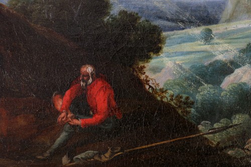 Antiquités - Flemish school of the 16th century, Brill workshop -  Animated landscape of a resting man
