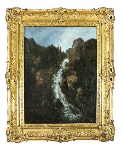 Ecole française vers 1870, paysage de cascade