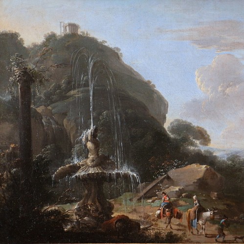  Paysage animé et capriccio à Tivoli, Ecole romaine du 18è siècle - Louis XV