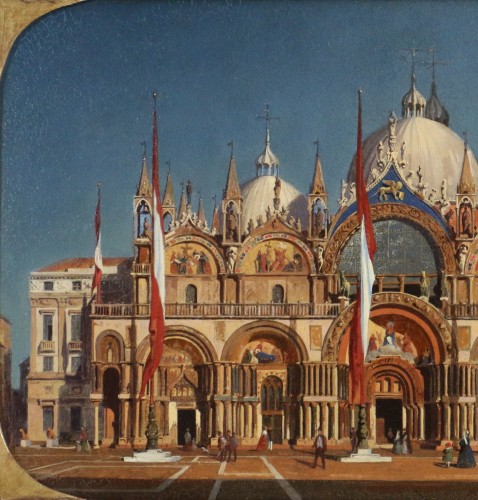 Ecole italienne vers 1860, Basilique San Marco sous un soleil rasant - Napoléon III
