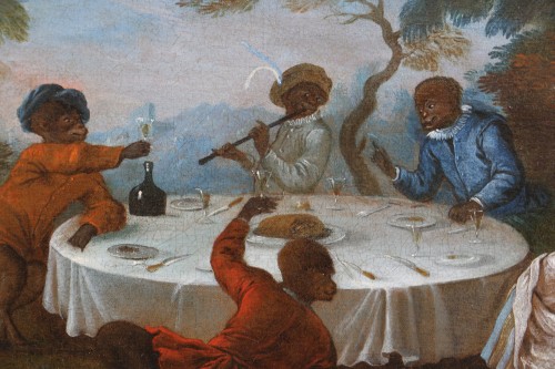 Tableaux et dessins Tableaux XVIIIe siècle - Singerie, le déjeuner champêtre vers 1730/40, attribué à Christophe Huet (1700-1759) 