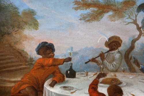 XVIIIe siècle - Singerie, le déjeuner champêtre vers 1730/40, attribué à Christophe Huet (1700-1759) 