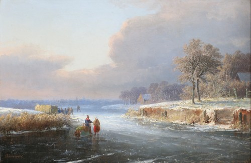 Kimmel, Cornelis (1804 – 1877) - Scène hivernale aux Pays-Bas. - Tableaux et dessins Style Napoléon III
