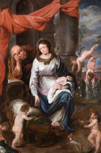 Tableaux et dessins Tableaux XVIIe siècle - Le repos de la sainte famille, attribué à Jan van den Hoecke (1611 – 1651)
