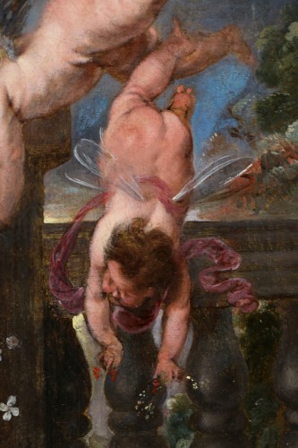 Antiquités - Le repos de la sainte famille, attribué à Jan van den Hoecke (1611 – 1651)