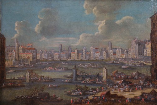 Scène portuaire animée, attribué à Peter II Casteel (1650 ; 1701) - Tableaux et dessins Style Louis XIV