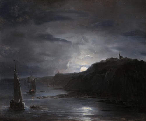 19th century french school. Night Seascape arounfd 1870/1880    - Paintings & Drawings Style Napoléon III