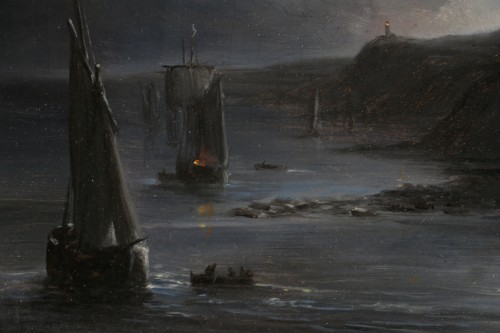 19th century - 19th century french school. Night Seascape arounfd 1870/1880   
