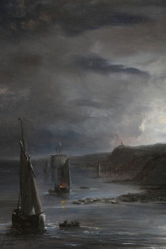 19th century french school. Night Seascape arounfd 1870/1880    - Napoléon III