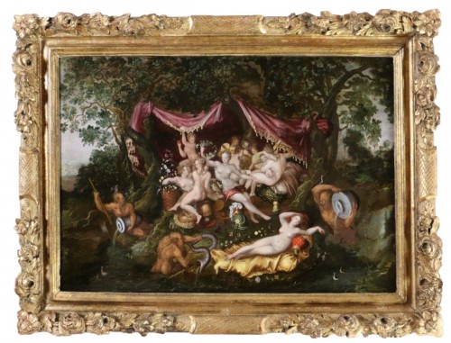 Minerva visiting the 9 muses, attributed to Adriaen van Stalbernt (1580-1662) 