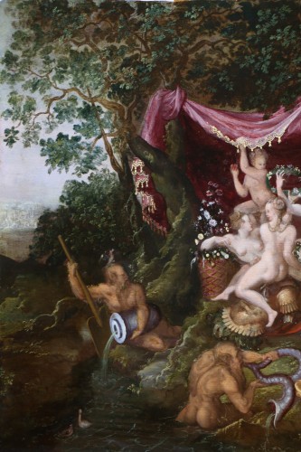 Minerva visiting the 9 muses, attributed to Adriaen van Stalbernt (1580-1662)  - 