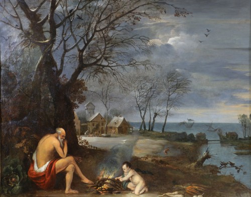 Paintings & Drawings  - Allegorical Winter Landscape, attributed to Frans de Momper (1603-1660)