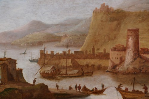 Dirck Vheraert (1610-1680) signé DVH - Grand paysage animé, capriccio maritime - Louis XIII