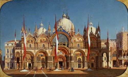 Paintings & Drawings  - The Basilica of San Marco - 19th century school attributed to Ippolito Caffi