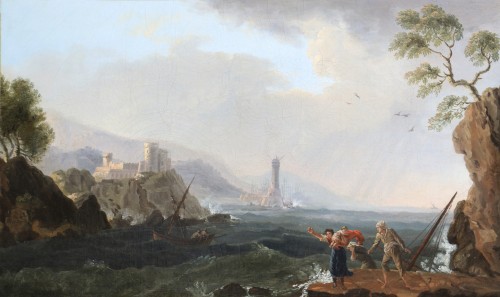 Tableaux et dessins Tableaux XVIIIe siècle - Paysage côtier, un jour de Tempête vers 1800 attribué à Jean Pillement (1728-1808) 