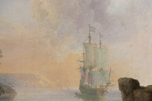 XVIIIe siècle - Ecole italienne vers 1780 Marine animée attribuée à Francesco Fidanza (1747-1819)