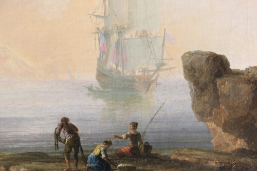 Antiquités - Ecole italienne vers 1780 Marine animée attribuée à Francesco Fidanza (1747-1819)