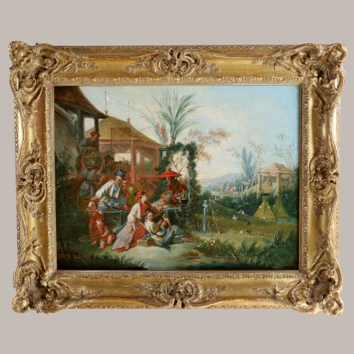 The Bird Hunt, chinoiserie attributed to the workshop of François Boucher, circa 1750 - Paintings & Drawings Style Louis XV