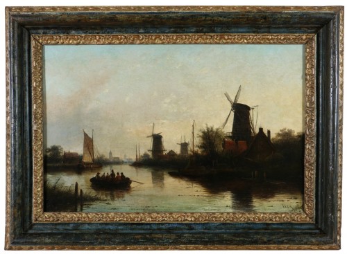 Jacob Jan Coenraad Spöhler (1837 -1923) Fin de journée sur un canal de Holland