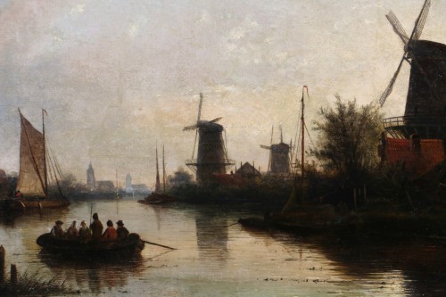 Jacob Jan Coenraad Spöhler (1837 -1923) Fin de journée sur un canal de Holland - Galerie PhC