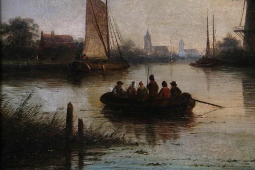 Jacob Jan Coenraad Spöhler (1837 -1923) Fin de journée sur un canal de Holland - Napoléon III