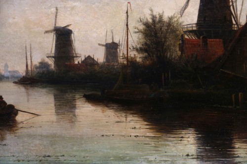 Antiquités - Jacob Jan Coenraad Spöhler (1837 -1923) Fin de journée sur un canal de Holland