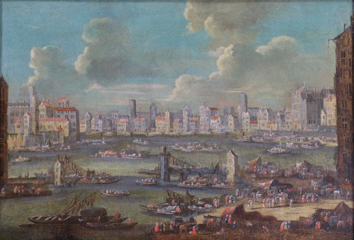 Peter II Casteel (1650; 1701) et atelier - Scène portuaire animée - Tableaux et dessins Style Louis XIV