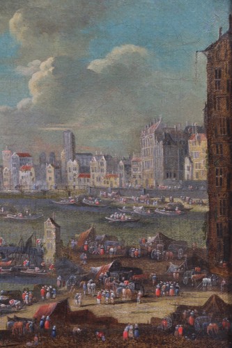 Tableaux et dessins Tableaux XVIIe siècle - Peter II Casteel (1650; 1701) et atelier - Scène portuaire animée